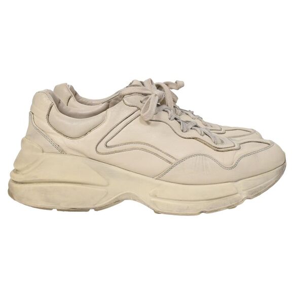 Gucci Other - Gucci Rhyton Distressed Lace-Up Sneakers in Cream Leather
